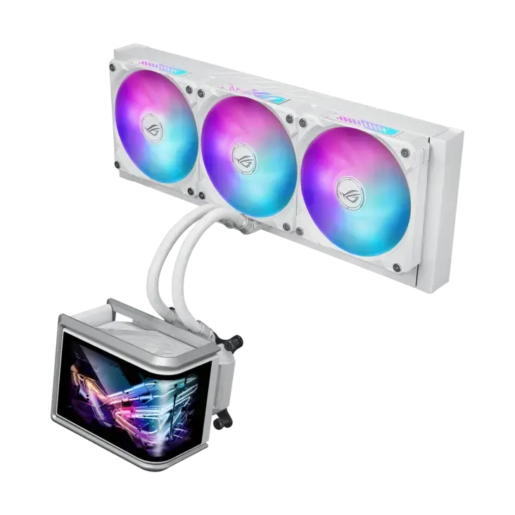 ASUS ROG Ryuo IV SLC 360 ARGB White Edition All-In-One Liquid CPU Cooler with Curved AMOLED Display, 8th Gen Asetek Pump, Pre-Installed Daisy-Chain ARGB Fans & Broad Intel/AMD Socket Support