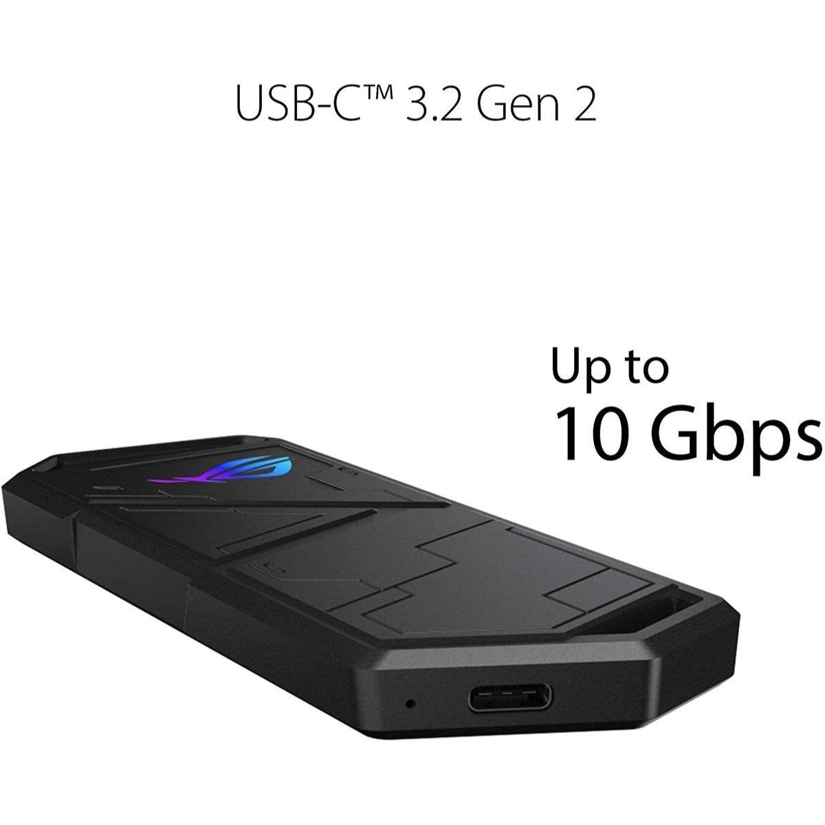 ASUS ROG Strix Arion ESD-S1C Tool-Free M.2 NVMe SSD Enclosure with USB 3.2 Gen 2x1 Type-C (10Gbps Speed), Aluminum Alloy Case, Thermal Pads, ASUS Aura Sync RGB Lighting & Protective R-Hook Holder (Black / White)