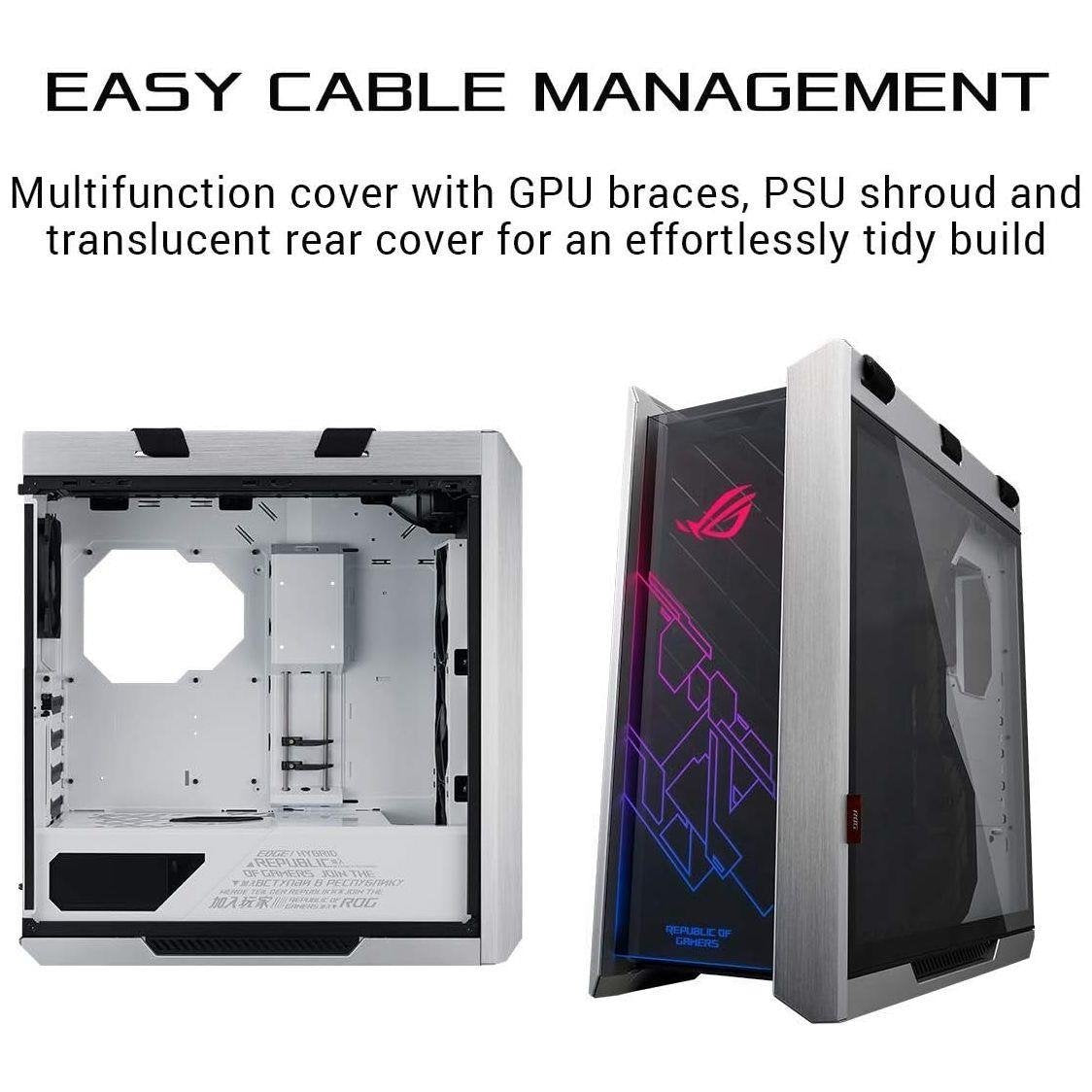 Asus ROG Strix Helios GX601 RGB Mid-Tower Gaming Computer Case (White Edition) with Triple Smoked Tempered Glass Panels, Brushed Aluminum Frame, Integrated GPU Brackets, 420mm Radiator Support & Ergonomic Fabric Carry Handles