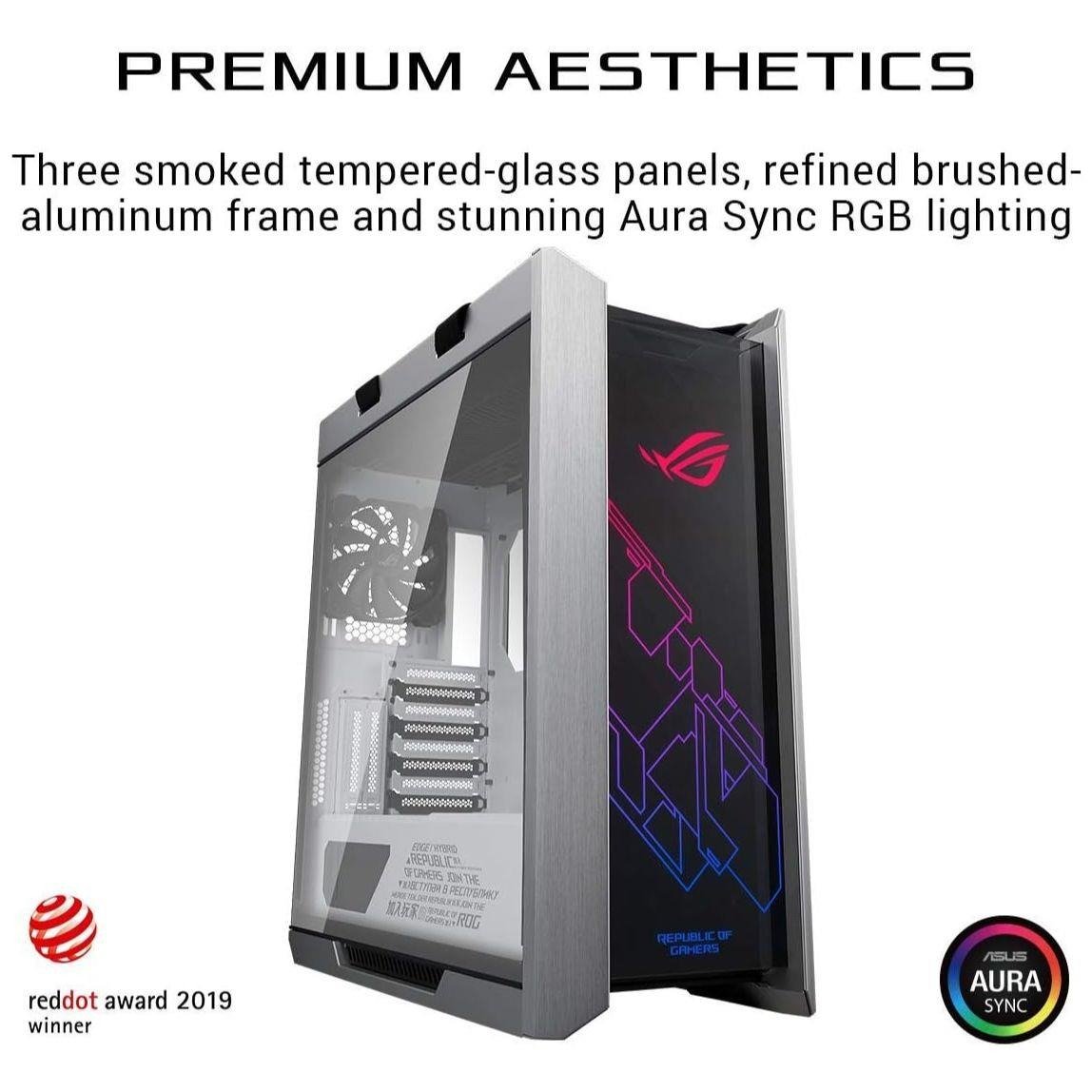 Asus ROG Strix Helios GX601 RGB Mid-Tower Gaming Computer Case (White Edition) with Triple Smoked Tempered Glass Panels, Brushed Aluminum Frame, Integrated GPU Brackets, 420mm Radiator Support & Ergonomic Fabric Carry Handles