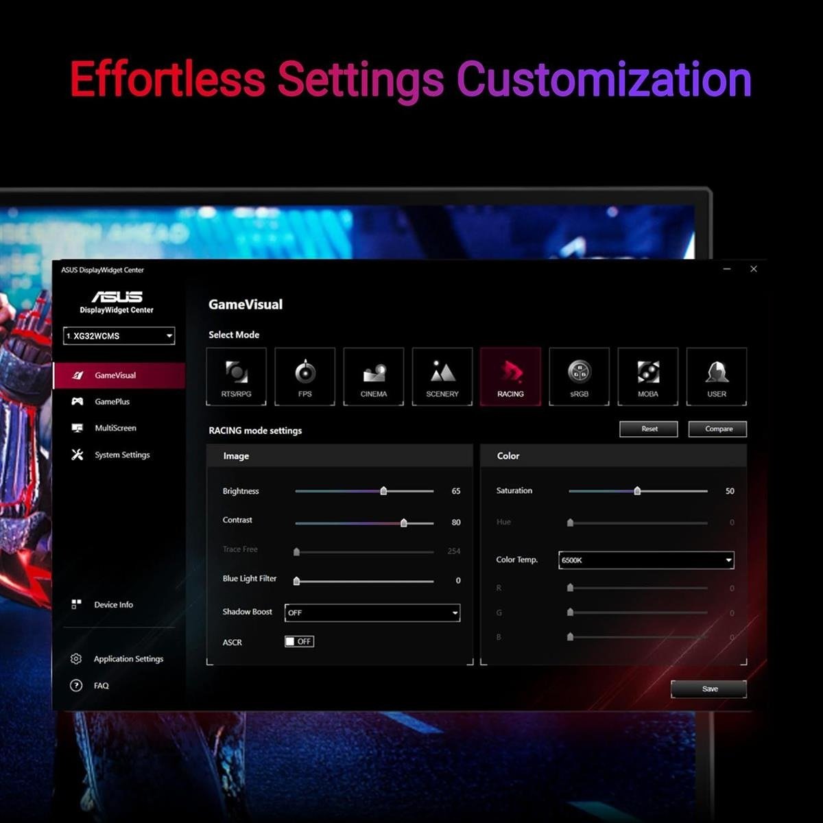 ASUS ROG Strix XG32WCMS 31.5" 2K QHD (2560 x 1440) 1500R Curved Gaming Monitor with 280Hz (Overclocked) Refresh Rate, 1ms GTG Response Time, Extreme Low Motion Blur Sync (ELMB Sync), FreeSync Premium, HDR10, USB-C Power Delivery & Tripod Socket