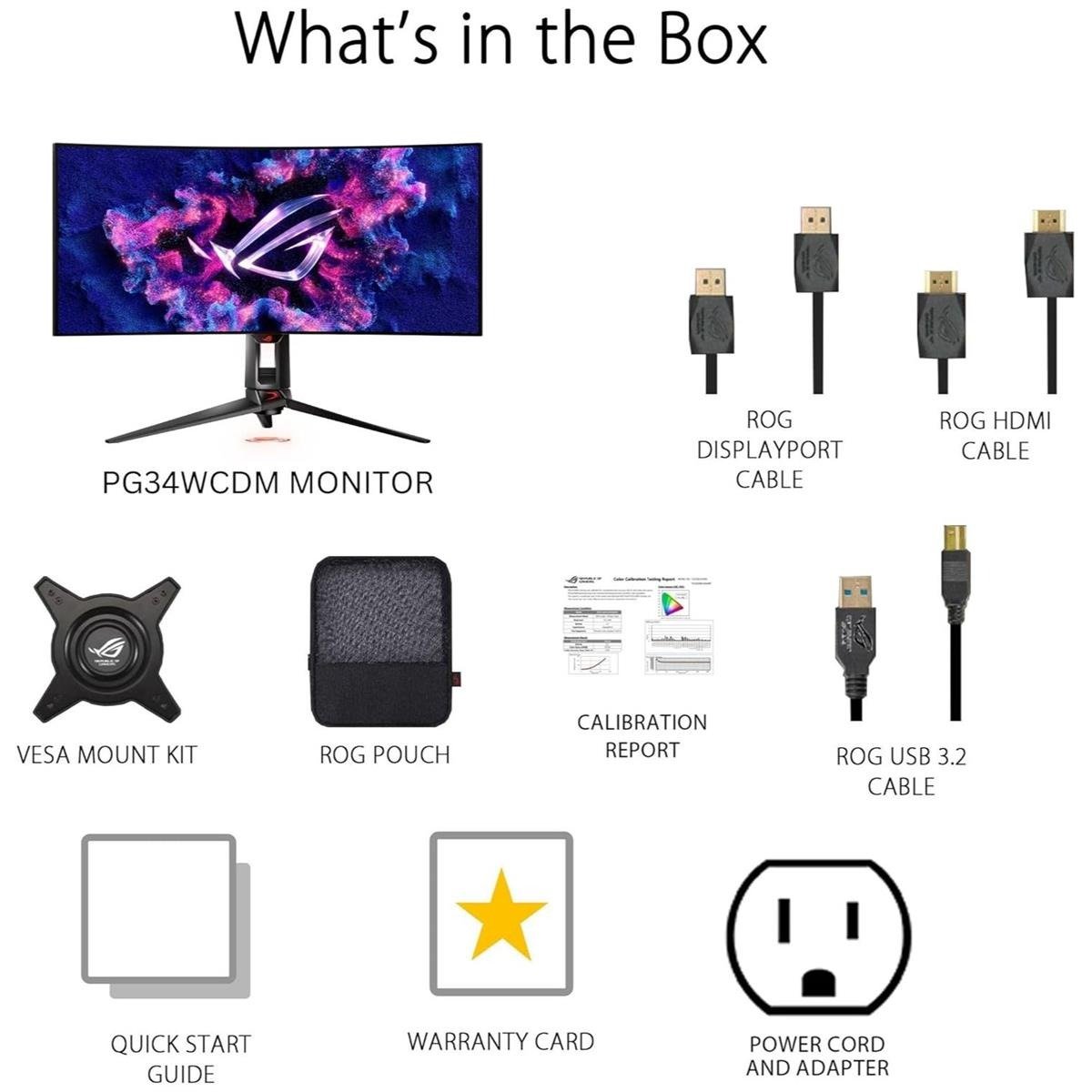 ASUS ROG Swift OLED PG34WCDM 34" UWQHD (3440 x 1440) 800R Curved OLED Gaming Monitor with 240Hz Refresh Rate, 0.03ms GTG Response Time, 90W USB-C Power Delivery, Built-in Smart KVM, ROG Custom Heatsink & VESA DisplayHDR True Black 400
