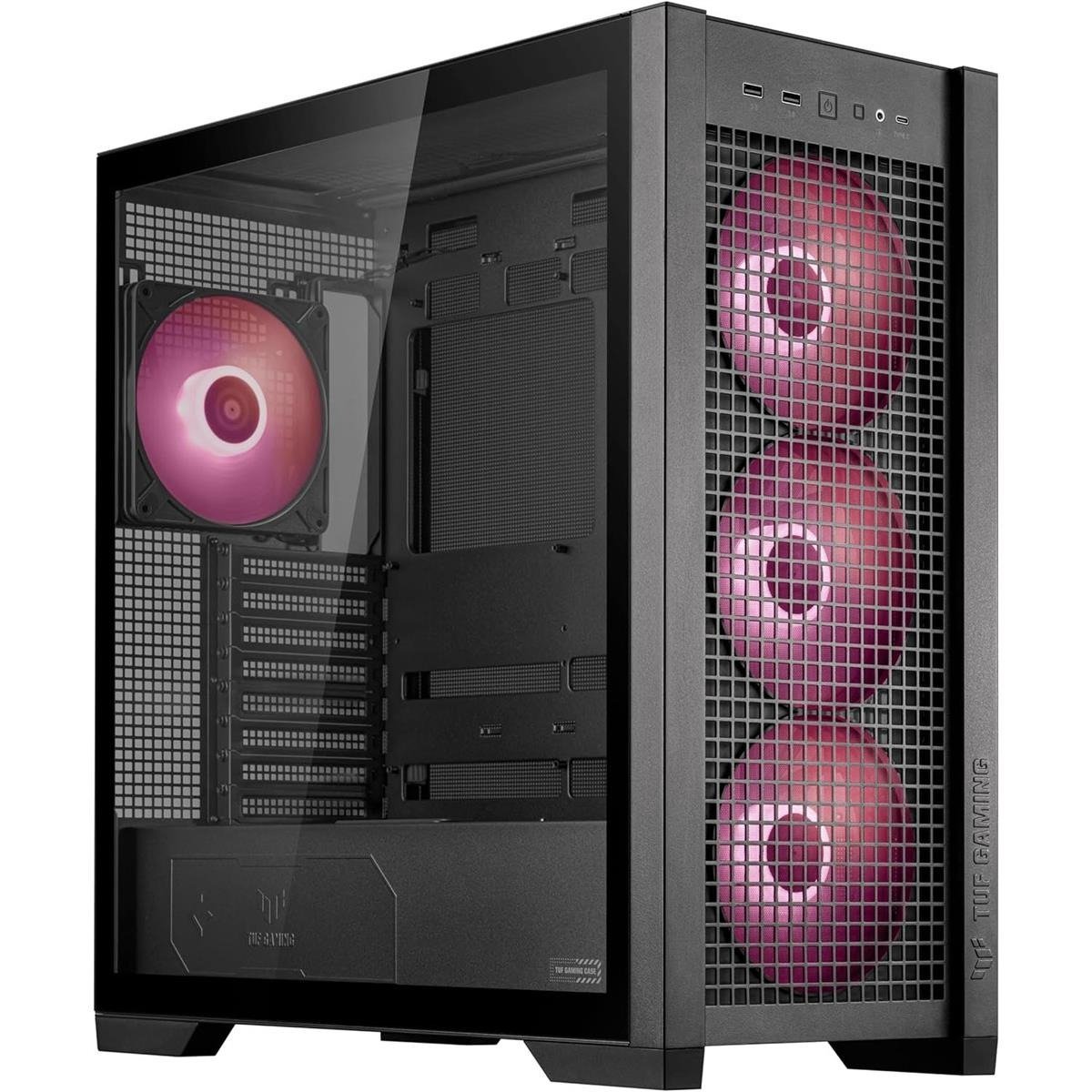 Asus TUF Gaming GT302 ARGB Mid-Tower ATX Computer Case (White / Black) with High-Airflow Mesh Front Panel, 4x Pre-Installed 140mm x 28mm ARGB Fans, Hidden-Connector BTF Motherboard Support & Tool-Free Interchangeable Side Panels