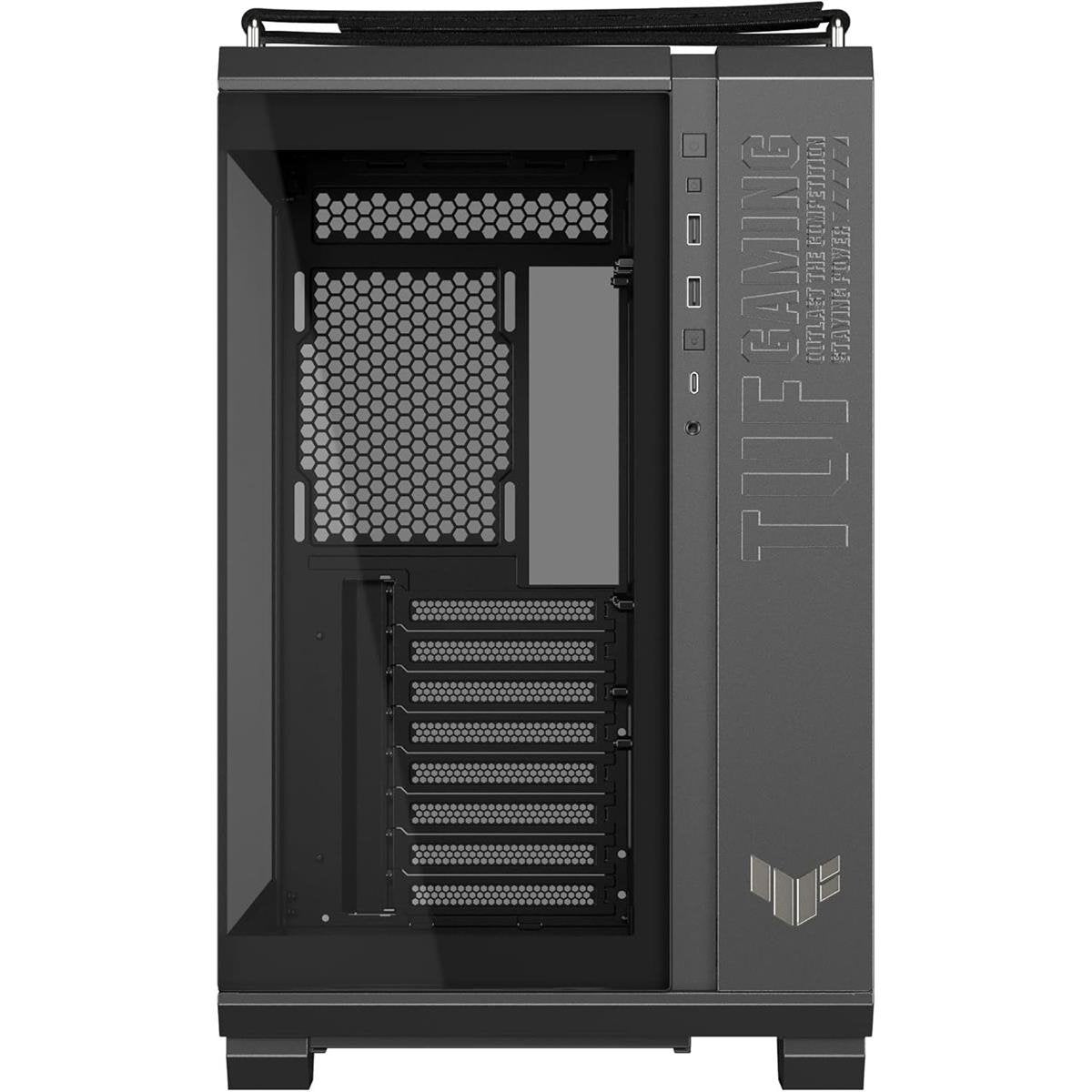 Asus TUF Gaming GT502 Horizon Dual-Chamber ATX Mid-Tower Computer Case (Black / White) with Seamless Pillarless Panoramic Tempered Glass, Multi-Radiator Support, Tool-Free Side Panels & Heavy-Duty Woven Handles