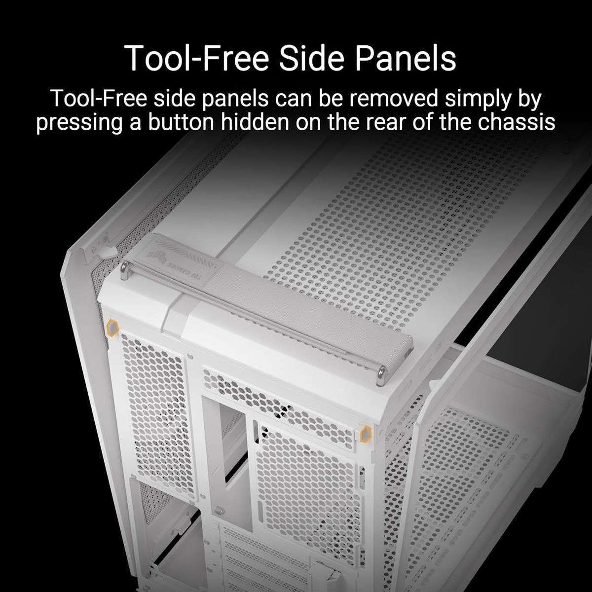 Asus TUF Gaming GT502 Horizon Dual-Chamber ATX Mid-Tower Computer Case (Black / White) with Seamless Pillarless Panoramic Tempered Glass, Multi-Radiator Support, Tool-Free Side Panels & Heavy-Duty Woven Handles