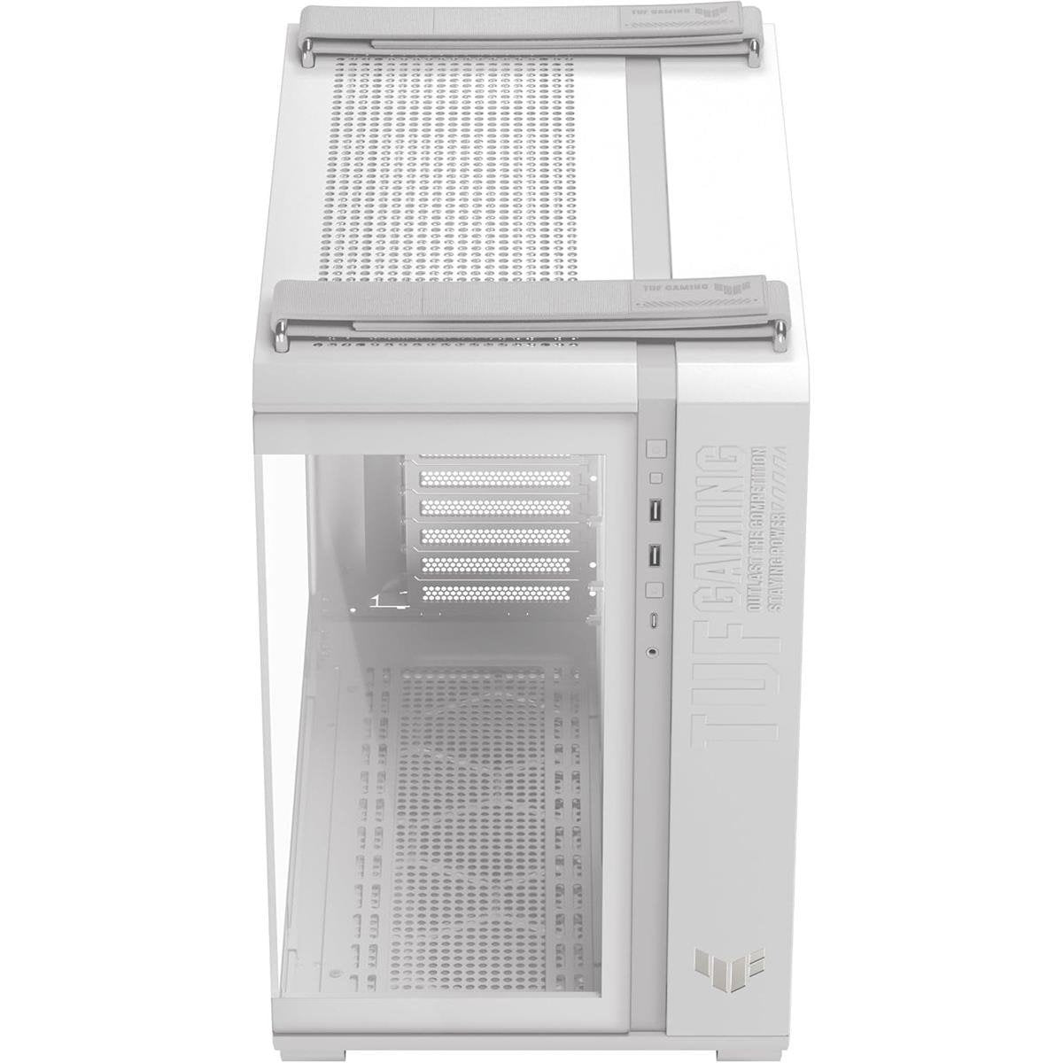 Asus TUF Gaming GT502 Horizon Dual-Chamber ATX Mid-Tower Computer Case (Black / White) with Seamless Pillarless Panoramic Tempered Glass, Multi-Radiator Support, Tool-Free Side Panels & Heavy-Duty Woven Handles