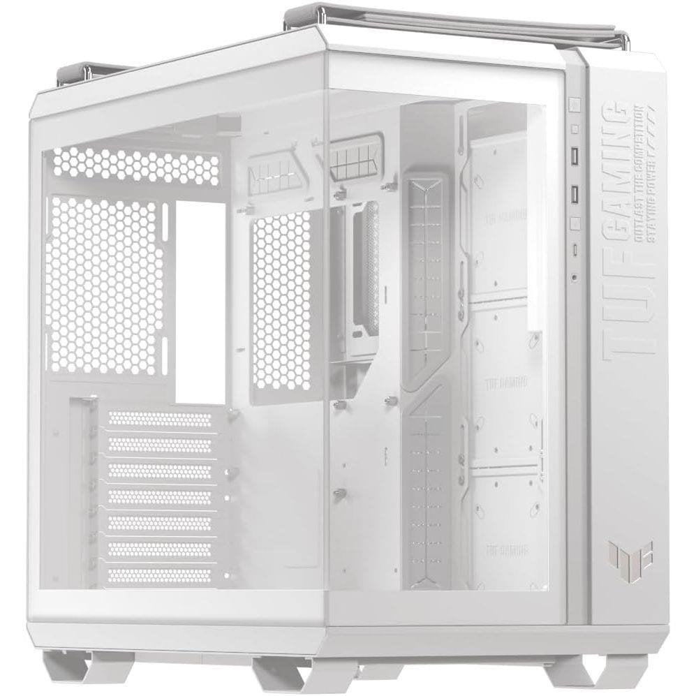 Asus TUF Gaming GT502 Horizon Dual-Chamber ATX Mid-Tower Computer Case (Black / White) with Seamless Pillarless Panoramic Tempered Glass, Multi-Radiator Support, Tool-Free Side Panels & Heavy-Duty Woven Handles