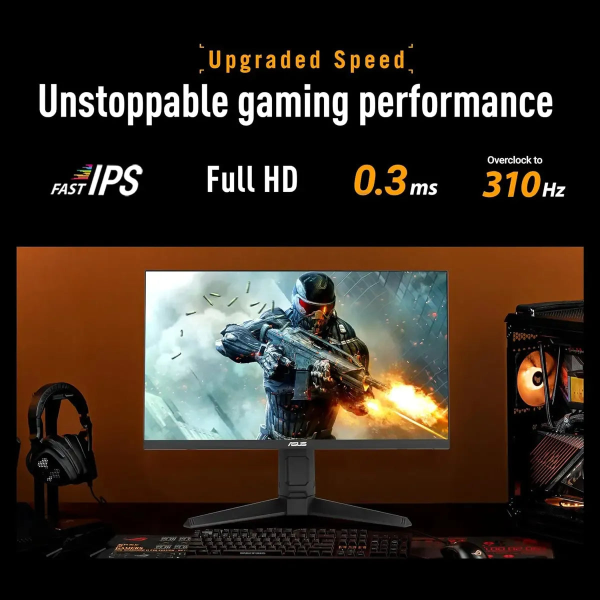 ASUS TUF Gaming VG259QMRL5A 24.5" Full HD (1920 x 1080) Fast IPS Gaming Monitor with 310Hz Refresh Rate, 1ms GTG Response Time, ELMB Sync, FreeSync Premium & Full Ergonomic Stand