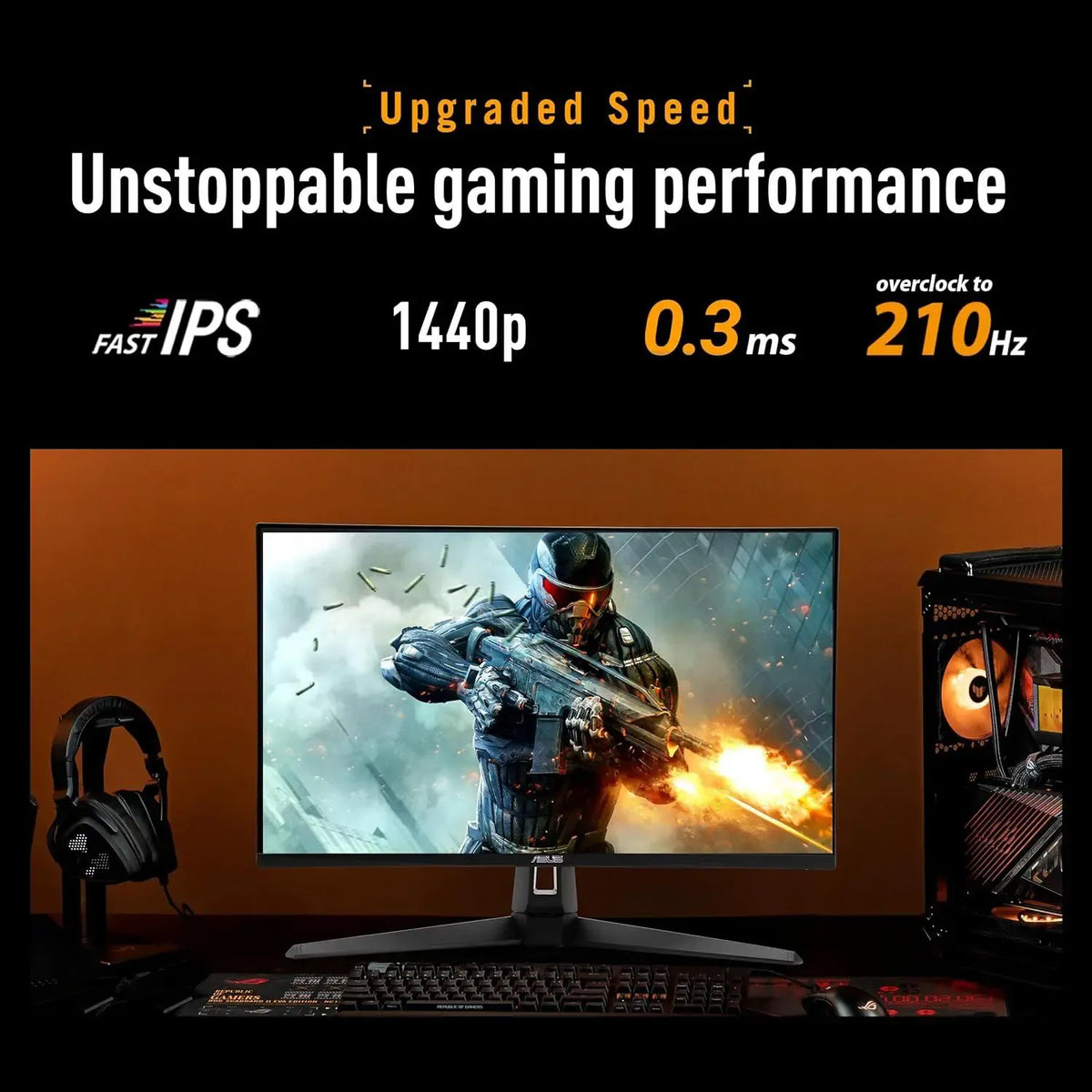 ASUS TUF Gaming VG27AQ5A 27" 2K QHD (2560 x 1440) Fast IPS Gaming Monitor with 210Hz Refresh Rate, 0.3ms GTG Response Time, ELMB Sync, FreeSync Premium & HDR10