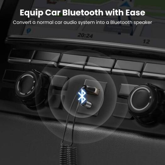 70601 UGREEN USB 2.0 to 3.5mm Bluetooth Adapter Wireless Car Receiver with Built-in Microphone & Coiled Cable