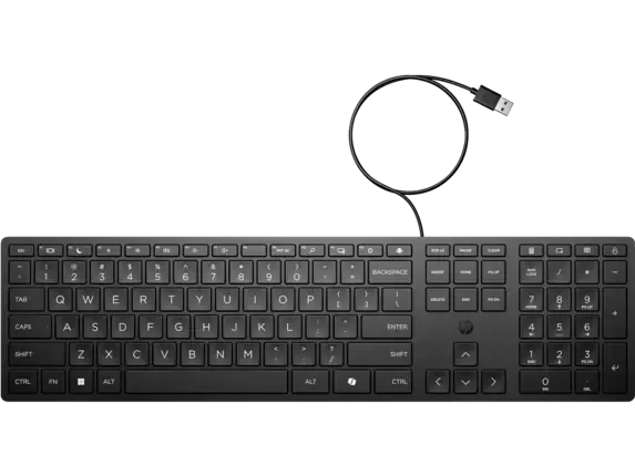 HP WIRED DESKTOP 320K USB KEYBOARD FULL SIZE QUIET KEYS BLACK | Ergonomic Office Desktop Keyboard with Low Profile Quiet Keys & Plug and Play USB