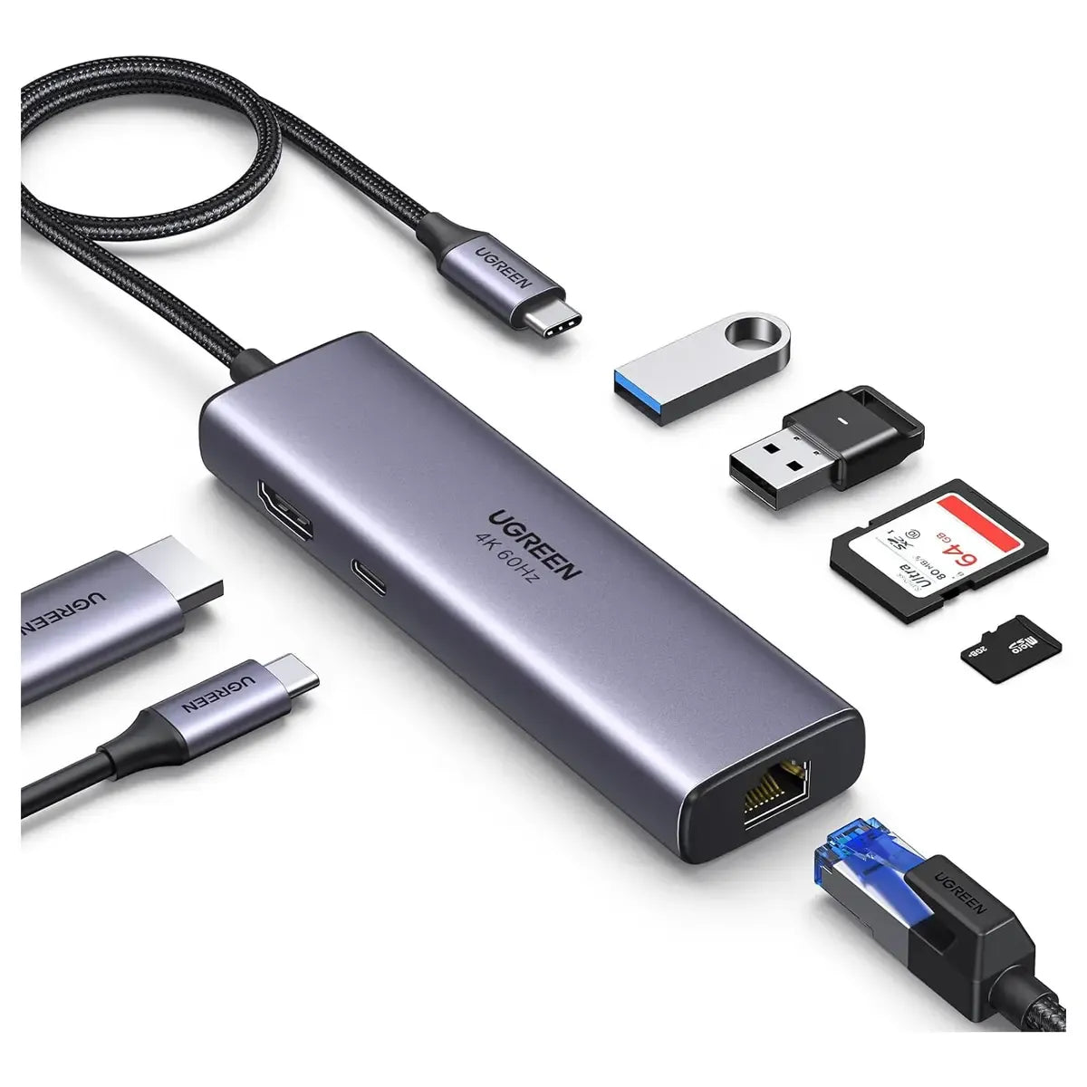 UGREEN USB-C Multifunction Adapter with Ethernet Interface (7 IN 1) Type-C Docking Hub with 4K HDMI, 1000Mbps Gigabit RJ