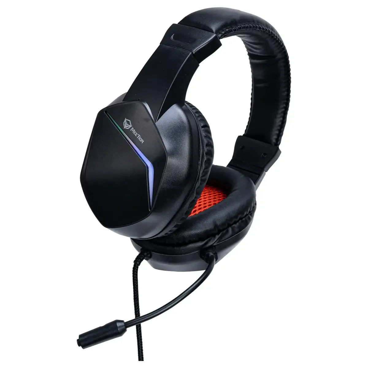 MEETION HP022 NOISE-CANCELLING RGB WIRED GAMING HEADSET | Meetion HP022 Stereo Gaming Headphones with 40mm Drivers, Noise-Cancelling Flexible Microphone, Dual 3.5mm Audio Jacks, USB Power Connector & 1.8m Braided Cable for PC, Laptop & Consoles