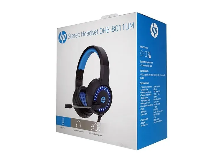 HP DHE-8011 GAMING HEADSET – STEREO SOUND | HP DHE-8011 Wired Over-Ear Gaming Headphones with 50mm Drivers, Omnidirectional Noise-Isolating Microphone, Soft Leatherette Earcups & Cool RGB Lighting for PC, Console & Mobile