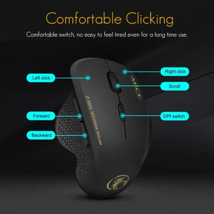 IMICE G6 WIRELESS MOUSE | iMICE G6 2.4GHz Ergonomic Wireless Mouse with 6 Buttons, 1600 DPI Optical Tracking & Auto Energy Saving