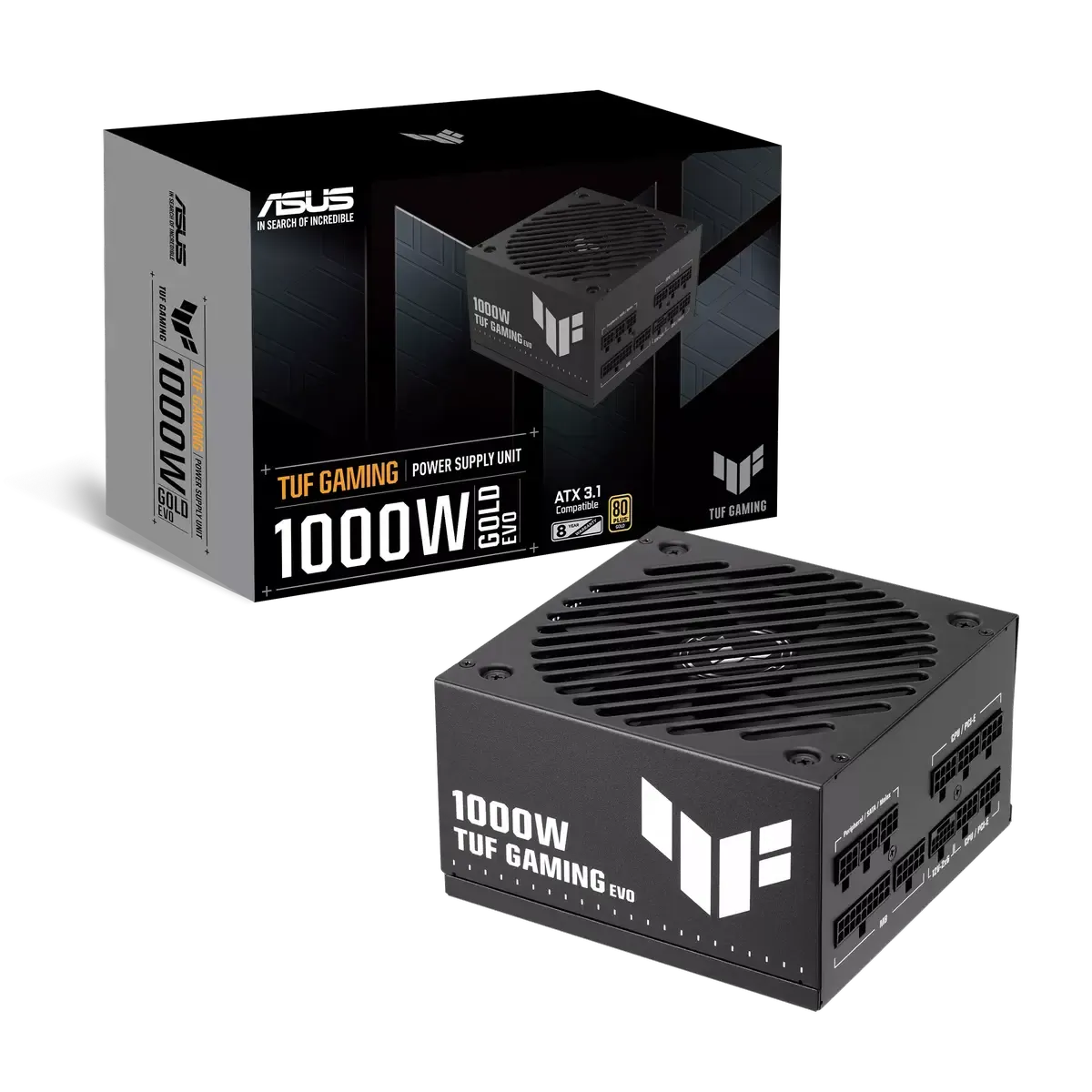 TUF GAMING 1000G 1000W 80 PLUS Gold Fully Modular Power Supply with ATX 3.0 Compliance, Native PCIe 5.0 12VHPWR Cable, Dual Ball Fan Bearings & Military-Grade Components