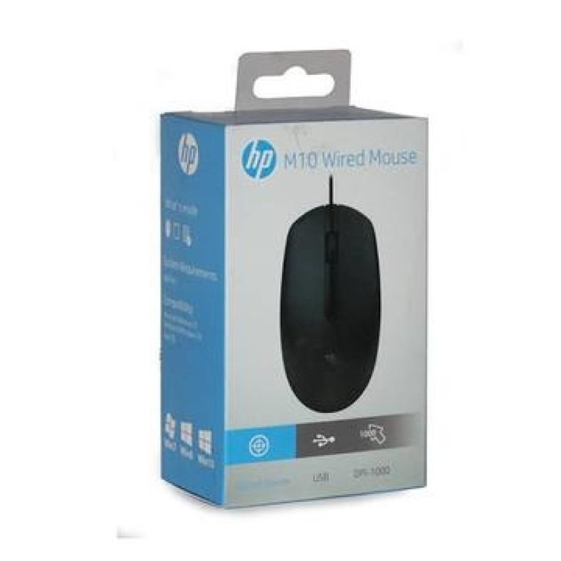 HP M10 Wired USB Mouse – High-Precision Ambidextrous Optical Desktop Mouse (Black)