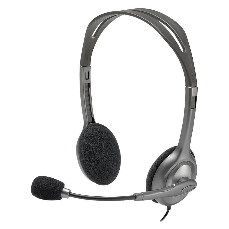 Logitech H110 Stereo Headset – Wired On-Ear Computer Headphones with 180° Rotating Noise-Canceling Boom Mic & Dual 3.5mm