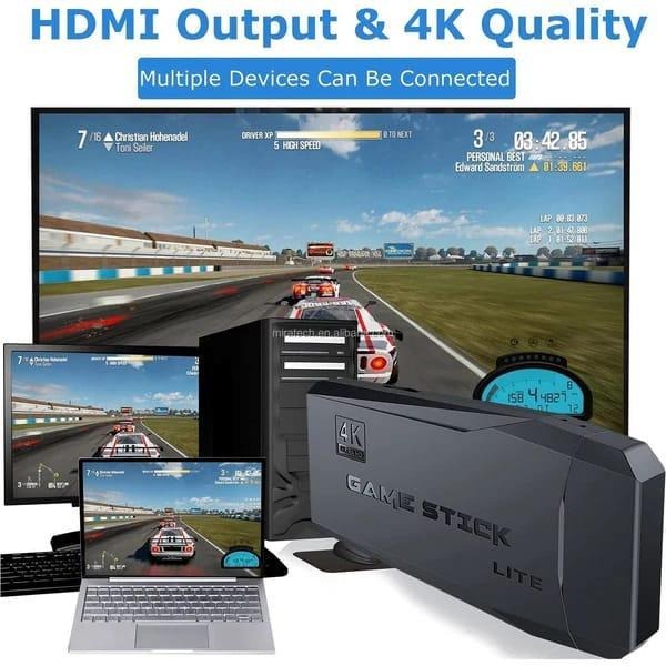 2.4G WIRELESS CONTROLLER GAMEPAD GAME STICK LITE 4K | Mini Plug & Play 4K HDMI Retro Gaming Console Stick with Dual 2.4GHz Lag-Free Wireless Gamepads & Thousands of Pre-Loaded Classic Games