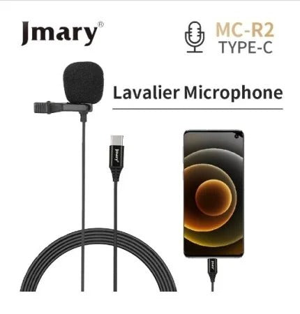 JMARY MC-R2 LAVALIER MICROPHONE FOR TYPE-C | Jmary MC-R2 Clip-On Omnidirectional Lapel Microphone with USB-C Connector, Noise Reduction Foam Windscreen & Plug-and-Play Compatibility for Android, iPad Pro, Laptops & Vlogging