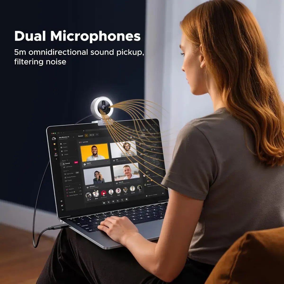 UGREEN 65857 2K USB Webcam with Ring Light 1440P QHD Video Camera with Dual Noise-Canceling Microphones (Black)