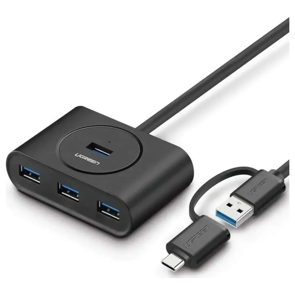 UGREEN USB 3.0 Hub with USB-C Port 1m (Black) (4 IN1) 4-Port USB 3.0 Data Splitter Extension Hub with Micro-USB/USB-C Po