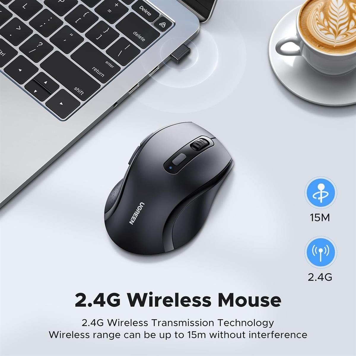 UGREEN Ergonomic Contoured-Shape Design Wireless Mouse 2.4 GHz（AAA alkaline battery not included)