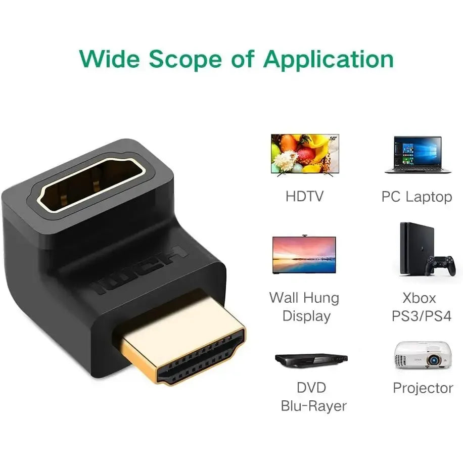 UGREENGold Plated 4K HDMI Male to Female Connector Extension Adapter Coupler for Wall-Mounted TV, Monitor & Streaming Stick