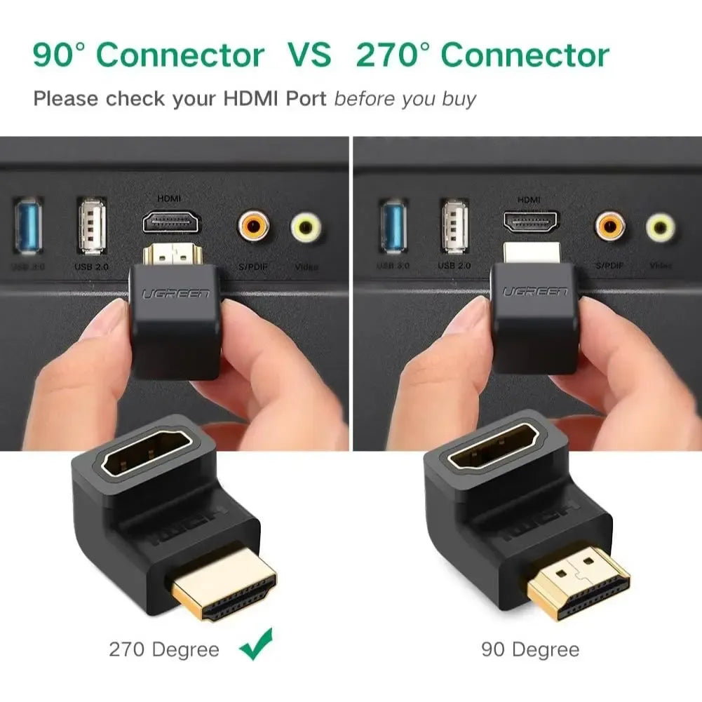 UGREENGold Plated 4K HDMI Male to Female Connector Extension Adapter Coupler for Wall-Mounted TV, Monitor & Streaming Stick