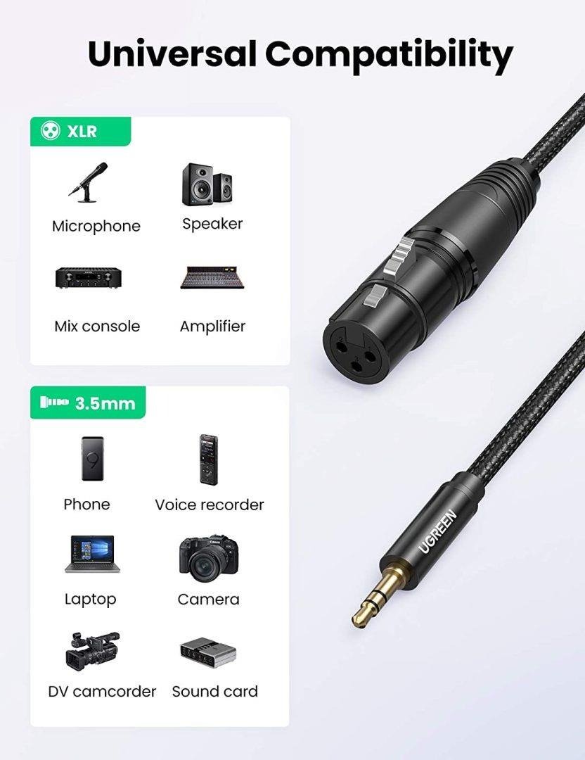 Ugreen 3.5mm 3-Pole TRS Male to XLR Female Professional Audio Cable (2M)