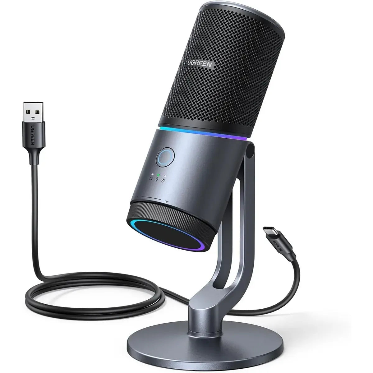 UGREEN Microphone for PC, USB Mic with RGB Lights, Mute Button, 24bit/96kHz, Cardioid Polar Pattern, Volume Control, Con