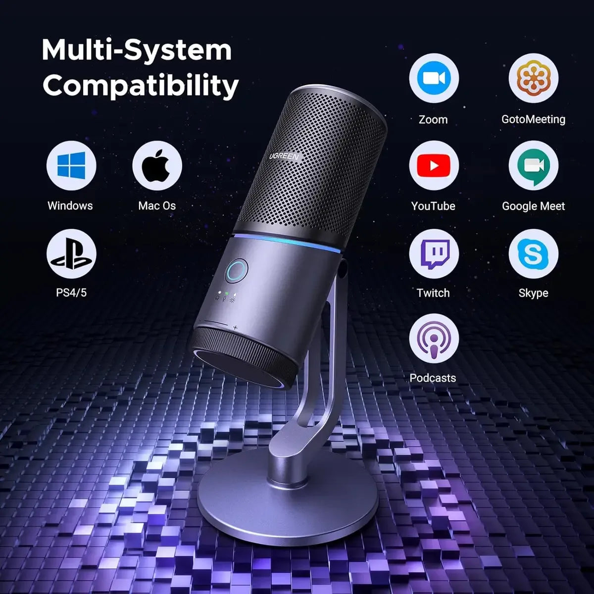 UGREEN Microphone for PC, USB Mic with RGB Lights, Mute Button, 24bit/96kHz, Cardioid Polar Pattern, Volume Control, Condenser Microphone for Streaming, Gaming, Podcasting, Recording, Laptop,