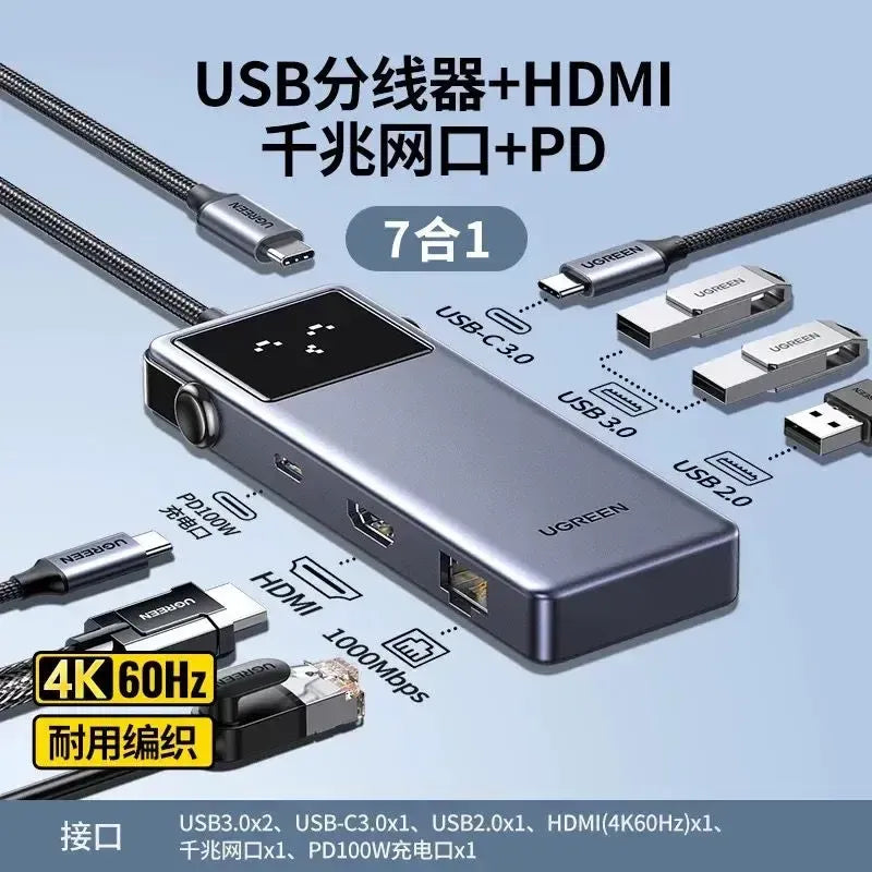 UGREEN CM888 (45155) 7-in-1 Type-C Multifunction Hub with 4K@60Hz HDMI Output, 100W Power Delivery, 10Gbps High-Speed USB Data Ports & SD/MicroSD Card Reader for MacBook, XPS & USB-C Laptops
