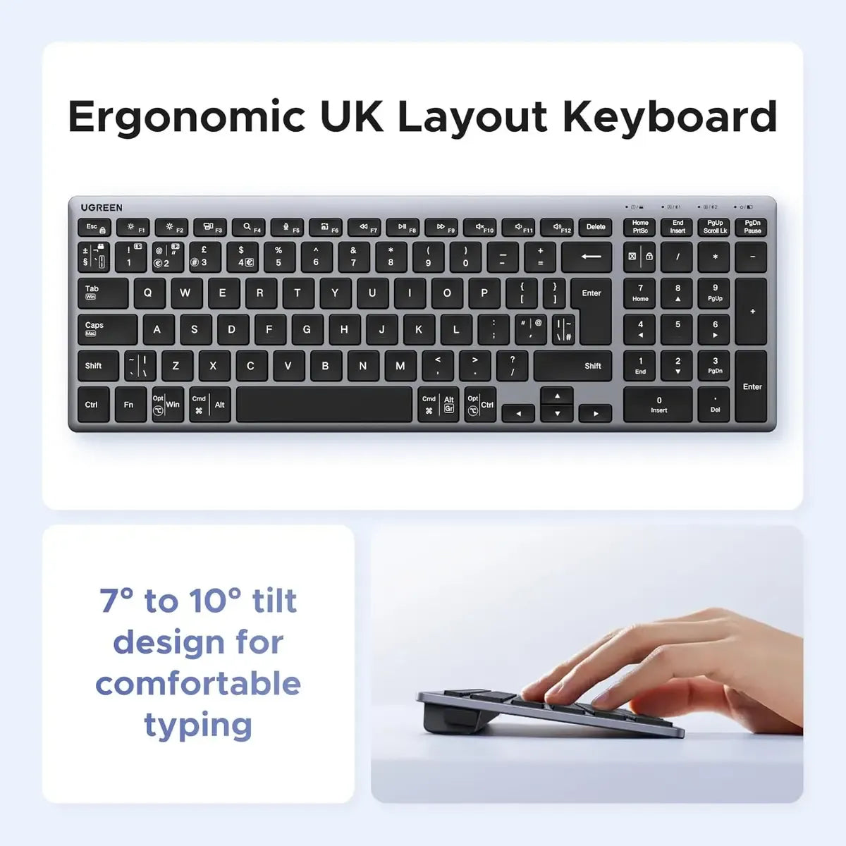 Keyboard UGREEN K552, Wireless, Bluetooth, USB, Grey Dual-Mode Multi-Device Mechanical Keyboard