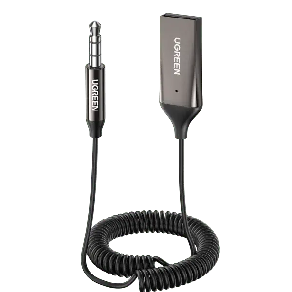 70601 UGREEN USB 2.0 to 3.5mm Bluetooth Adapter Wireless Car Receiver with Built-in Microphone & Coiled Cable