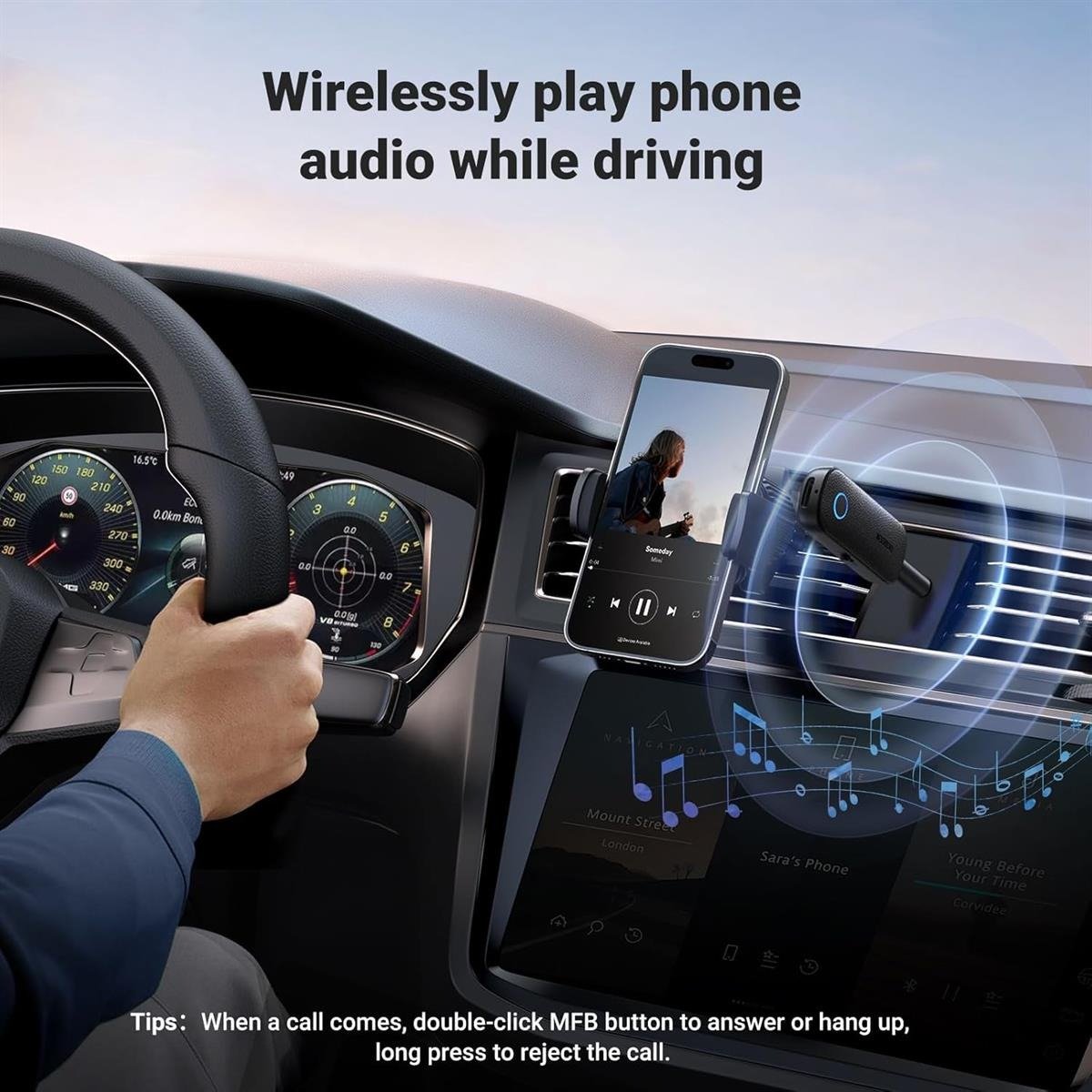 UGREEN Bluetooth Transmitter&Receiver Black(5.0) 80893 2-in-1 Wireless 3.5mm AUX Audio Adapter (CM403)
