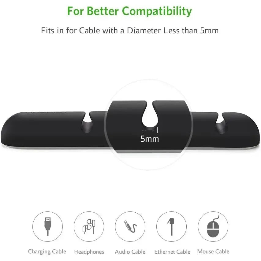 UGREEN Silicone Desktop Cable Organizer Clips 2-Pack (4-Slot / 7-Slot - Black)