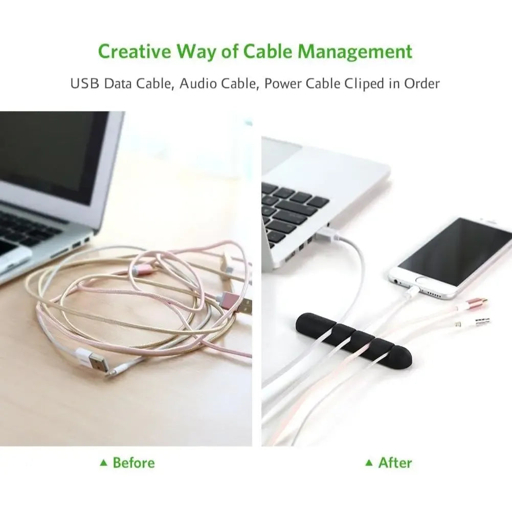 UGREEN Silicone Desktop Cable Organizer Clips 2-Pack (4-Slot / 7-Slot - Black)