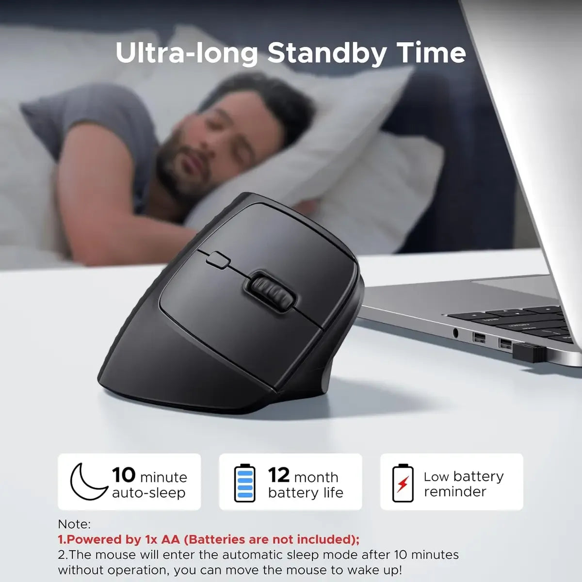 UGREEN Ergonomic Mouse, Wireless Bluetooth Vertical Mouse, Dual-Mode (BT 5.4 & USB 2.4G), Quiet Clicks, 4 Adjustable DPI (1000/1600/2000/4000), Compatible