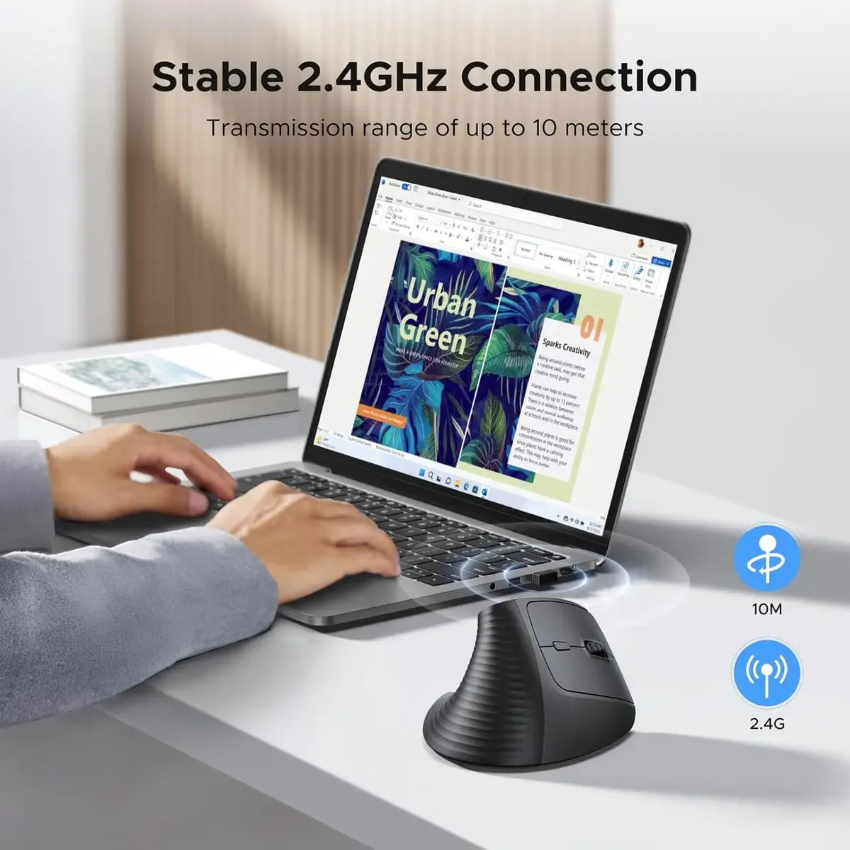 UGREEN Ergonomic Mouse, Wireless Bluetooth Vertical Mouse, Dual-Mode (BT 5.4 & USB 2.4G), Quiet Clicks, 4 Adjustable DPI (1000/1600/2000/4000), Compatible