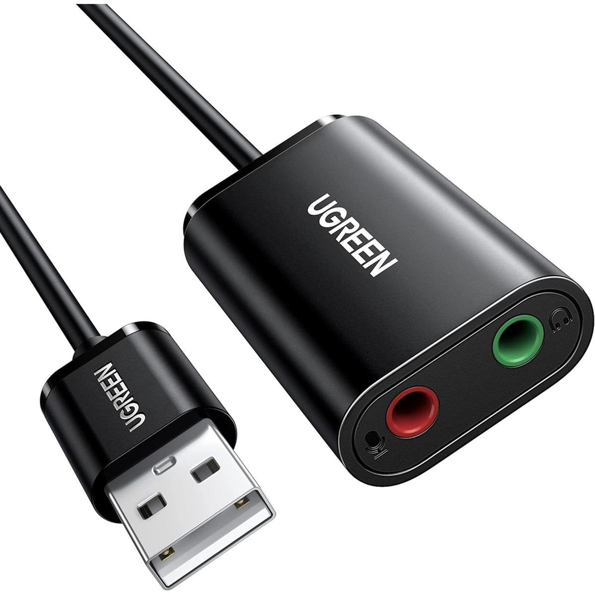 UGREEN USB-A To 3.5mm External Stereo Sound Adaptor Black 15CM Audio Converter with Headphone and Microphone Jacks