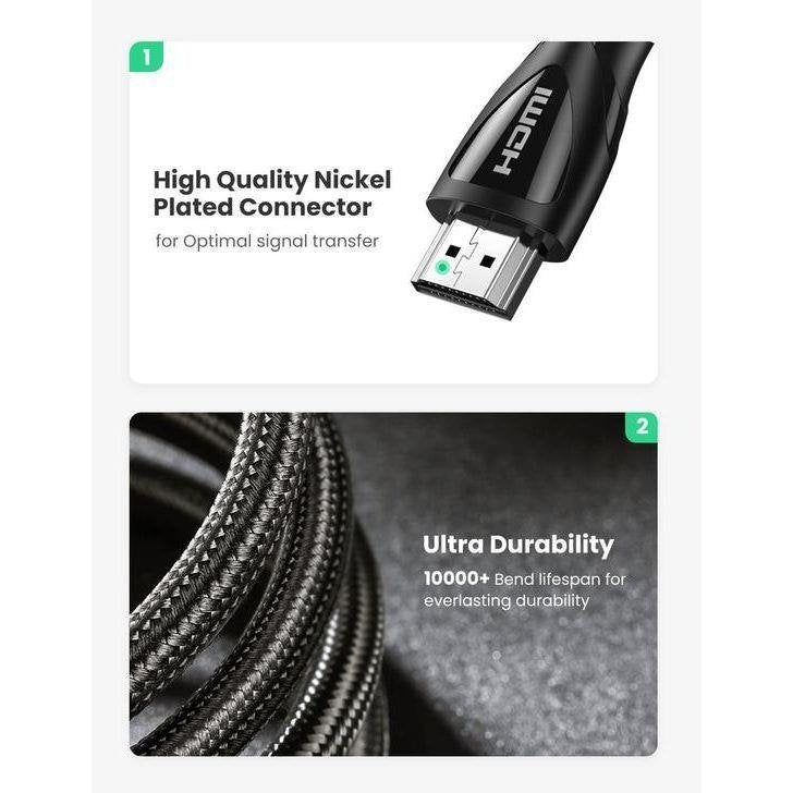 UGREEN HDMI 2.1 Male to Male 8K Ultra-HD 48Gbps Braided Cable with Aluminum Shell (2M / 3M / 5M - Black)