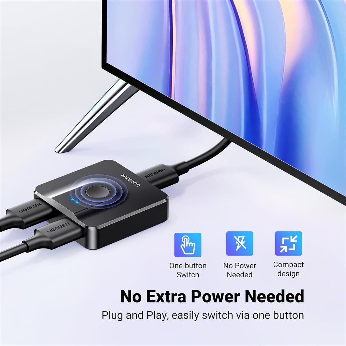 UGREEN 2 In 1 Out HDMI Switcher 4K@60Hz Bi-Directional HDMI Switch & Splitter Box for TV, Monitor, PS5, Xbox & PC