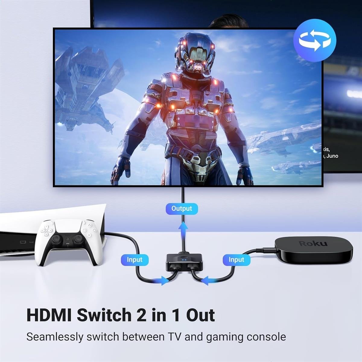 UGREEN 2 In 1 Out HDMI Switcher 4K@60Hz Bi-Directional HDMI Switch & Splitter Box for TV, Monitor, PS5, Xbox & PC