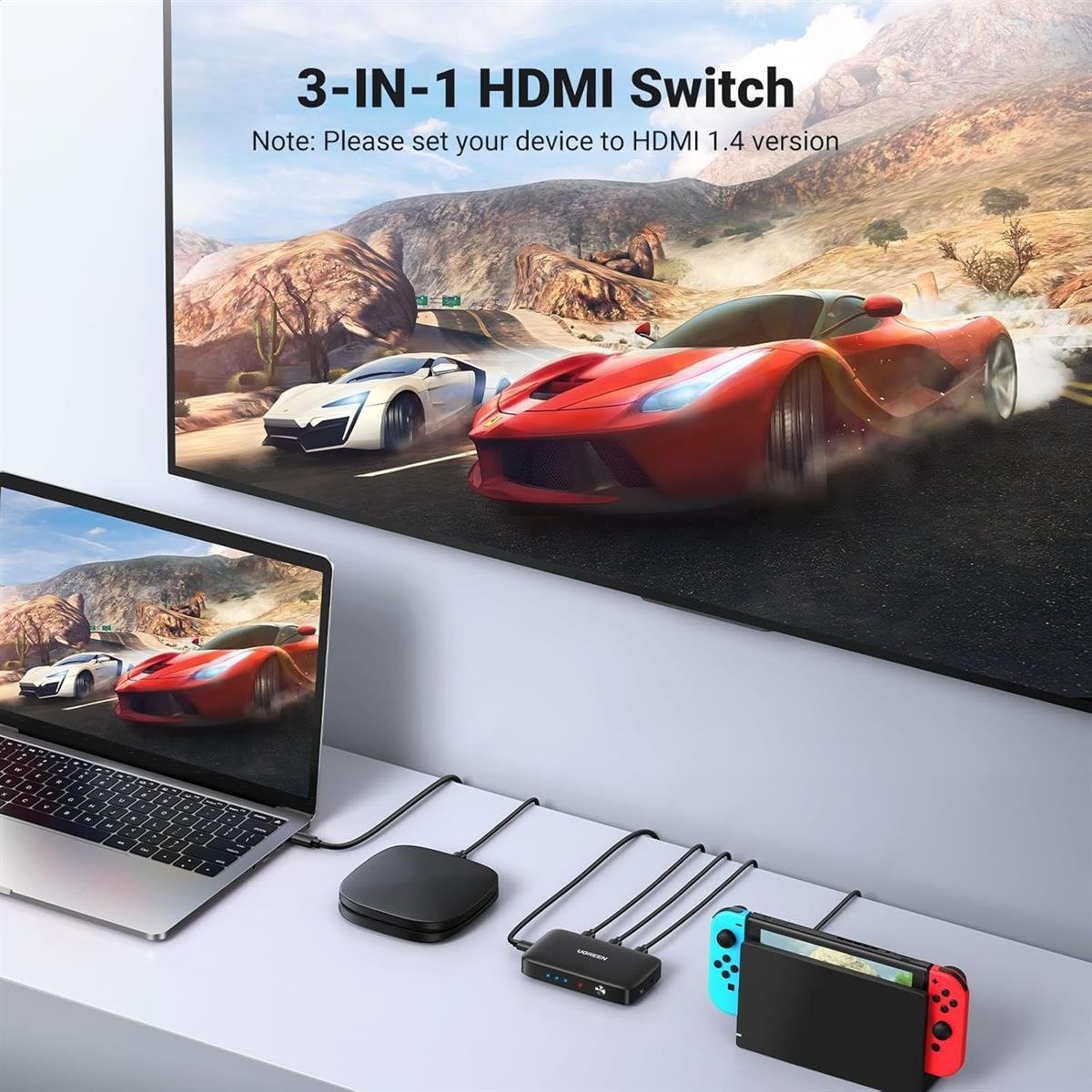 UGREEN HDMI Switcher 3 In 1 Out 4K@30HZ Ultra HD 3-Port Video Switch Box with IR Remote Control for TV, Monitor, PS5, Xbox & PC