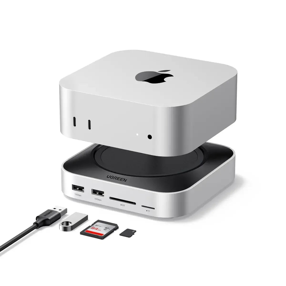 Ugreen 65487 Mac Mini M4 Dock & Stand with Built-in NVMe/SATA M.2 SSD Enclosure, 10Gbps USB-C & USB-A Ports, SD/TF Card Reader & 3.5mm Audio Output for Apple Mac Mini M4 / M4 Pro