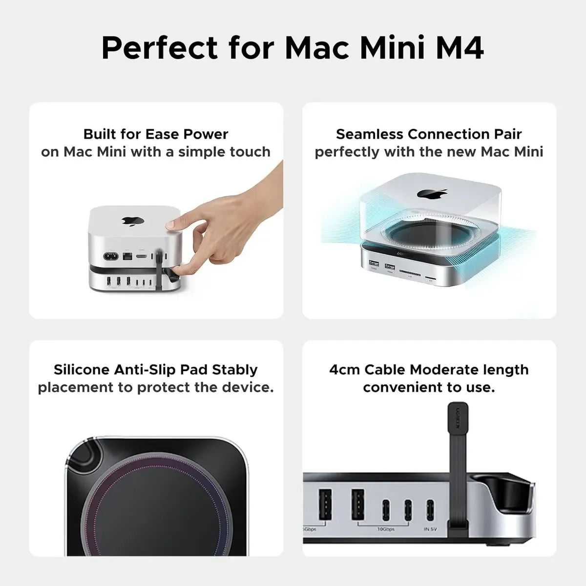 Ugreen 65487 Mac Mini M4 Dock & Stand with Built-in NVMe/SATA M.2 SSD Enclosure, 10Gbps USB-C & USB-A Ports, SD/TF Card Reader & 3.5mm Audio Output for Apple Mac Mini M4 / M4 Pro