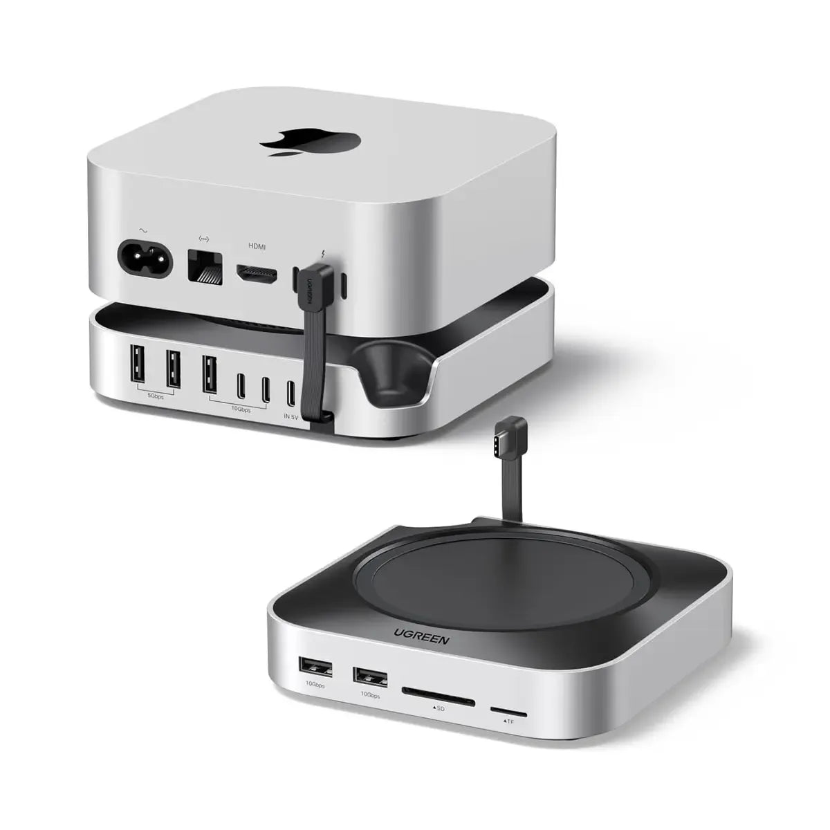 Ugreen 65487 Mac Mini M4 Dock & Stand with Built-in NVMe/SATA M.2 SSD Enclosure, 10Gbps USB-C & USB-A Ports, SD/TF Card 
