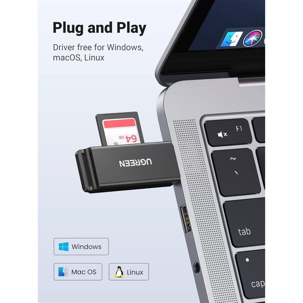 UGREEN USB 3.0 High-Speed SD and MicroSD (TF) Dual Slot Memory Card Reader (Black)