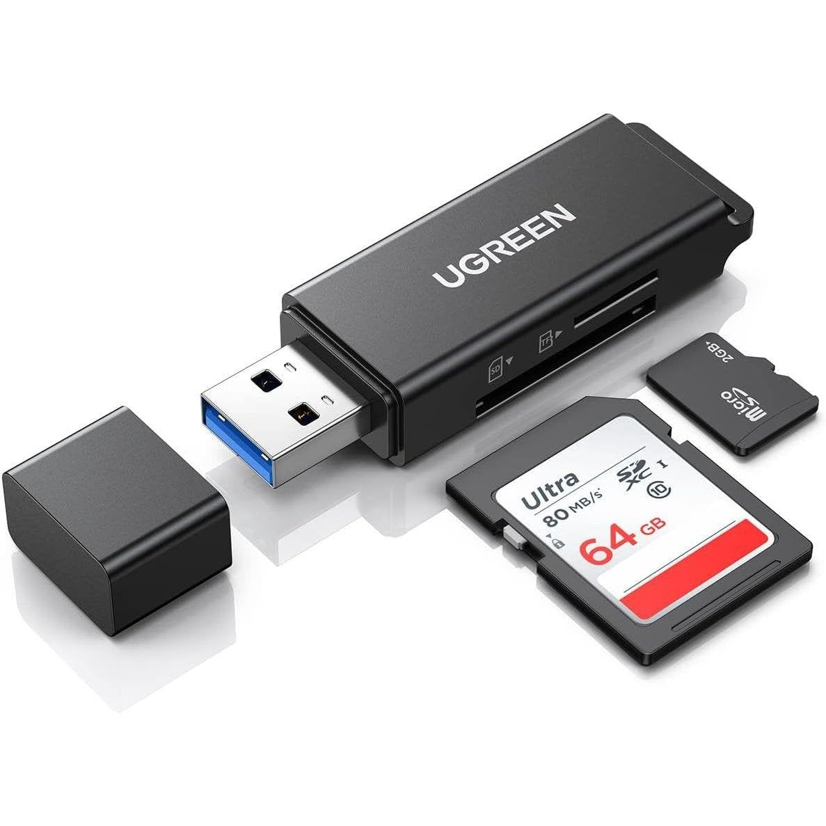 UGREEN USB 3.0 High-Speed SD and MicroSD (TF) Dual Slot Memory Card Reader (Black)